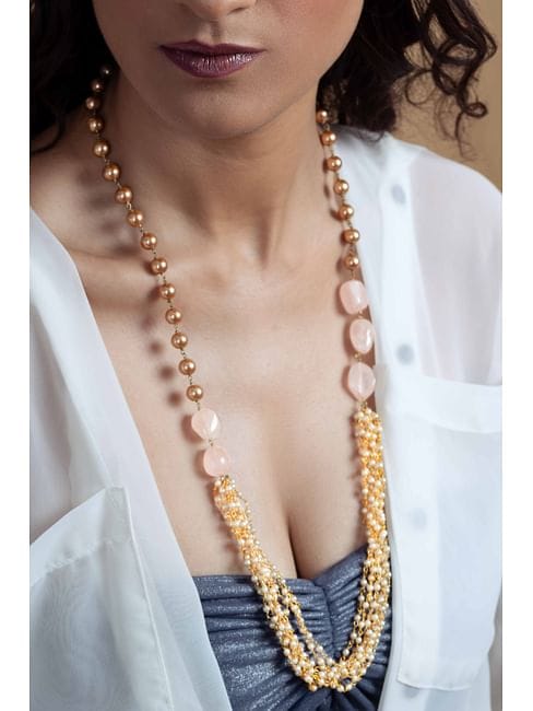 Gold Plated Stone Long Necklace Set - Image 3