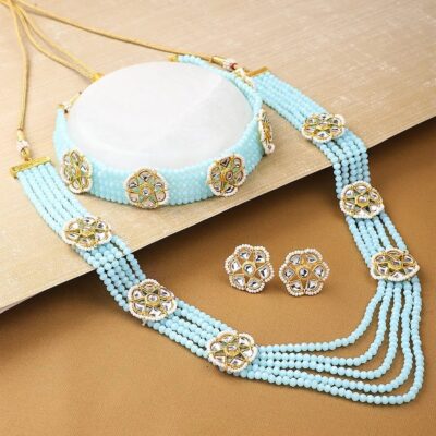 Sky Blue Crystal Necklace Set With Earring