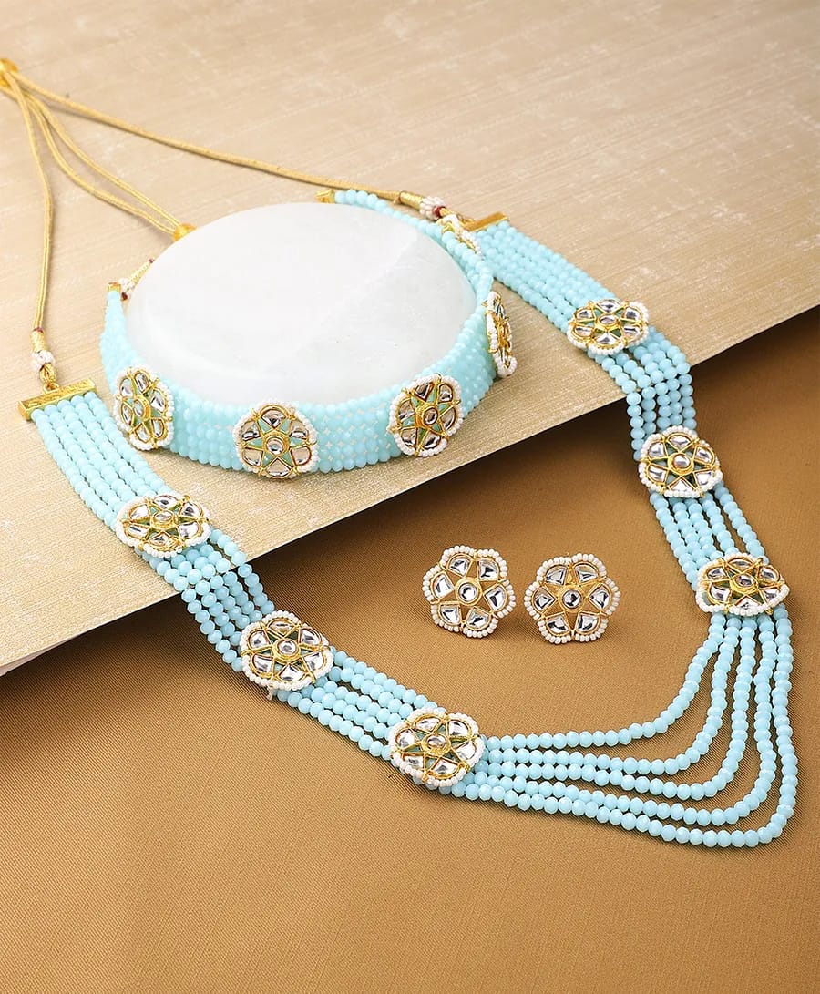 Sky Blue Crystal Necklace Set With Earring