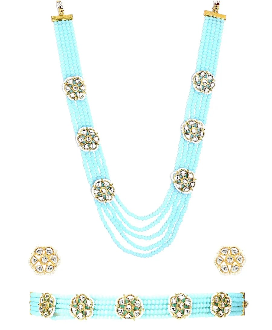 Sky Blue Crystal Necklace Set With Earring - Image 2