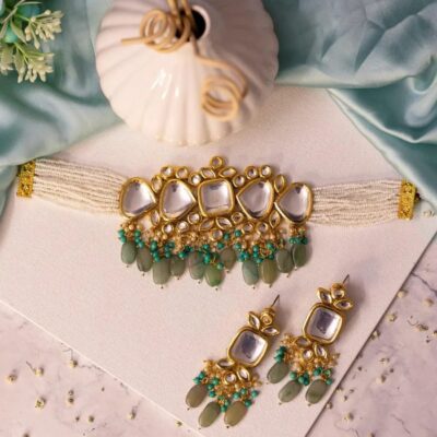 Kundan Moti Choker And Earring Set