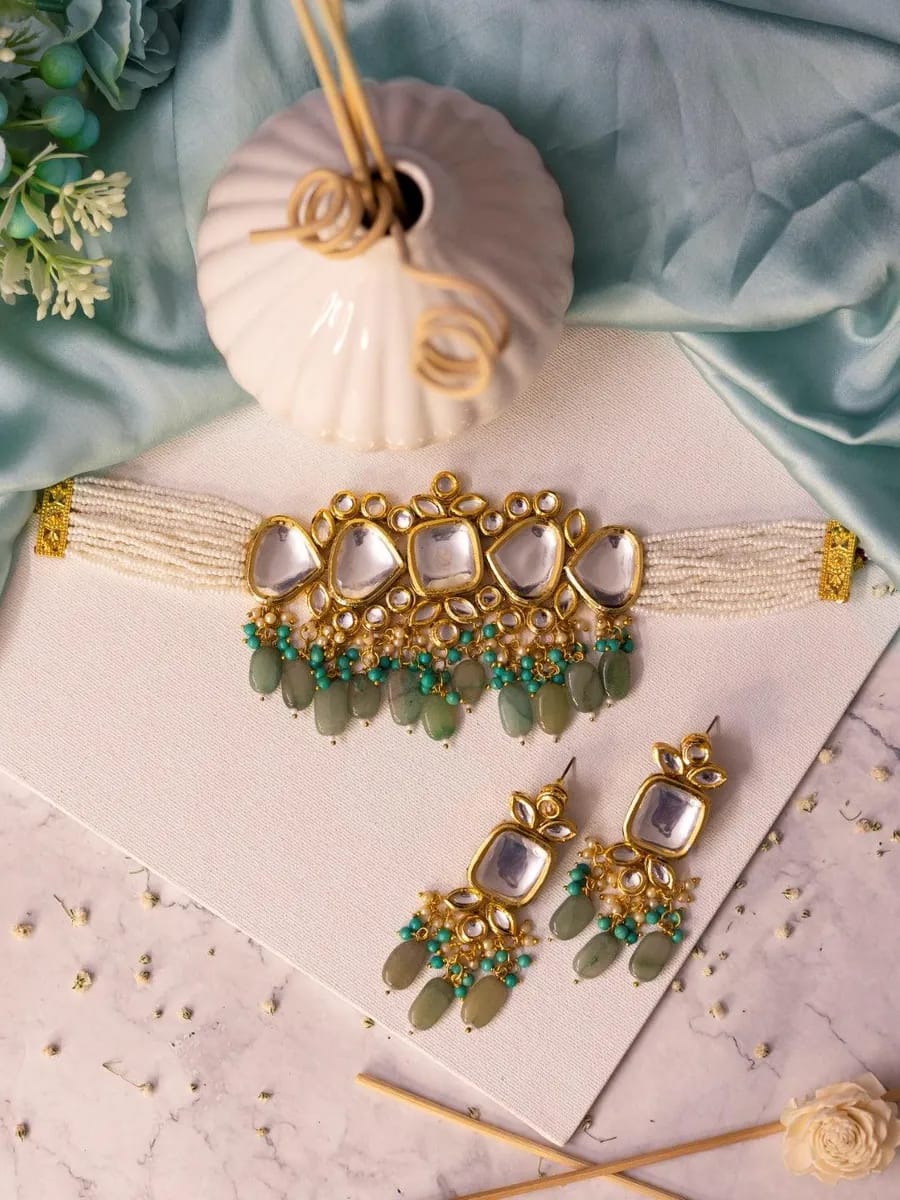 Kundan Moti Choker And Earring Set