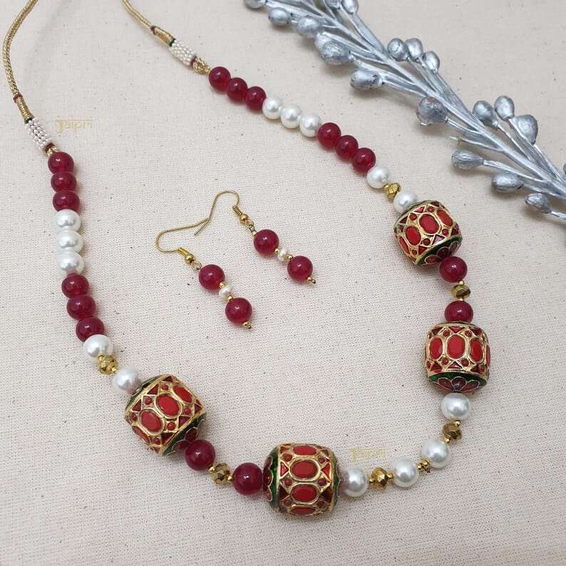 Traditional Jadau Beads Necklace With Earrings