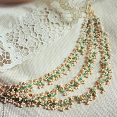 Pearl Necklace With Green Beads