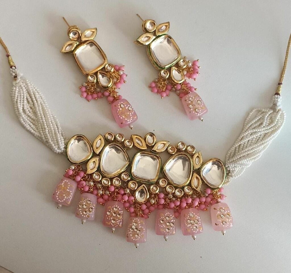 Gold Plated Kundan Necklace Set - Image 5