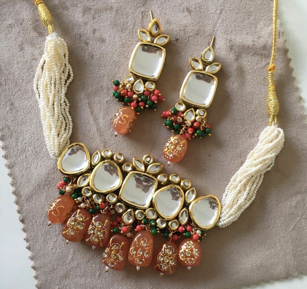 Gold Plated Kundan Necklace Set - Image 3