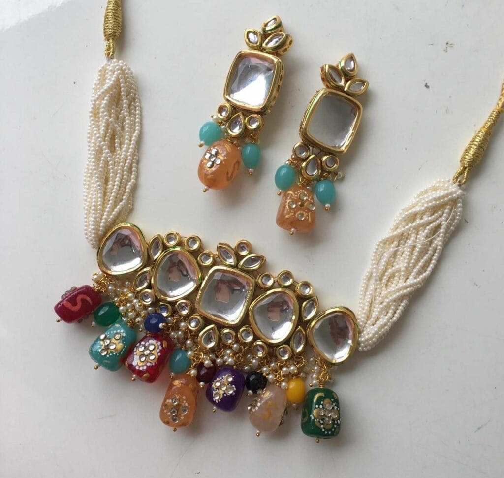 Gold Plated Kundan Necklace Set - Image 6