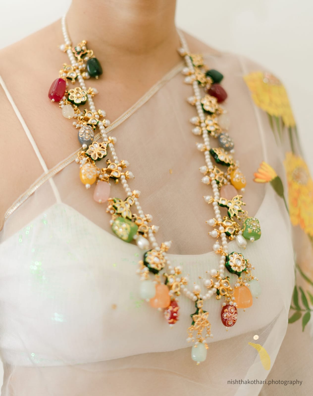 Multi Color Embellished Stone Necklace Set - Image 2