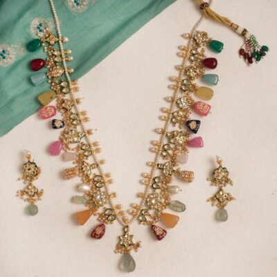 Multi Color Embellished Stone Necklace Set