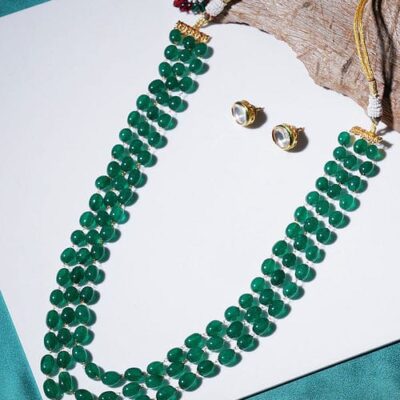 Long Emerald Green Necklace Set