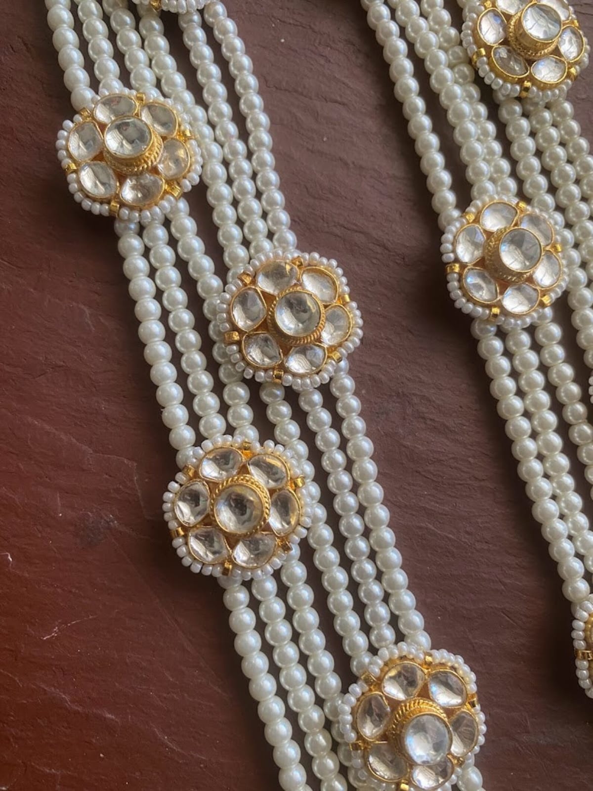 Fine Kundan jadau long White necklace set - Image 3