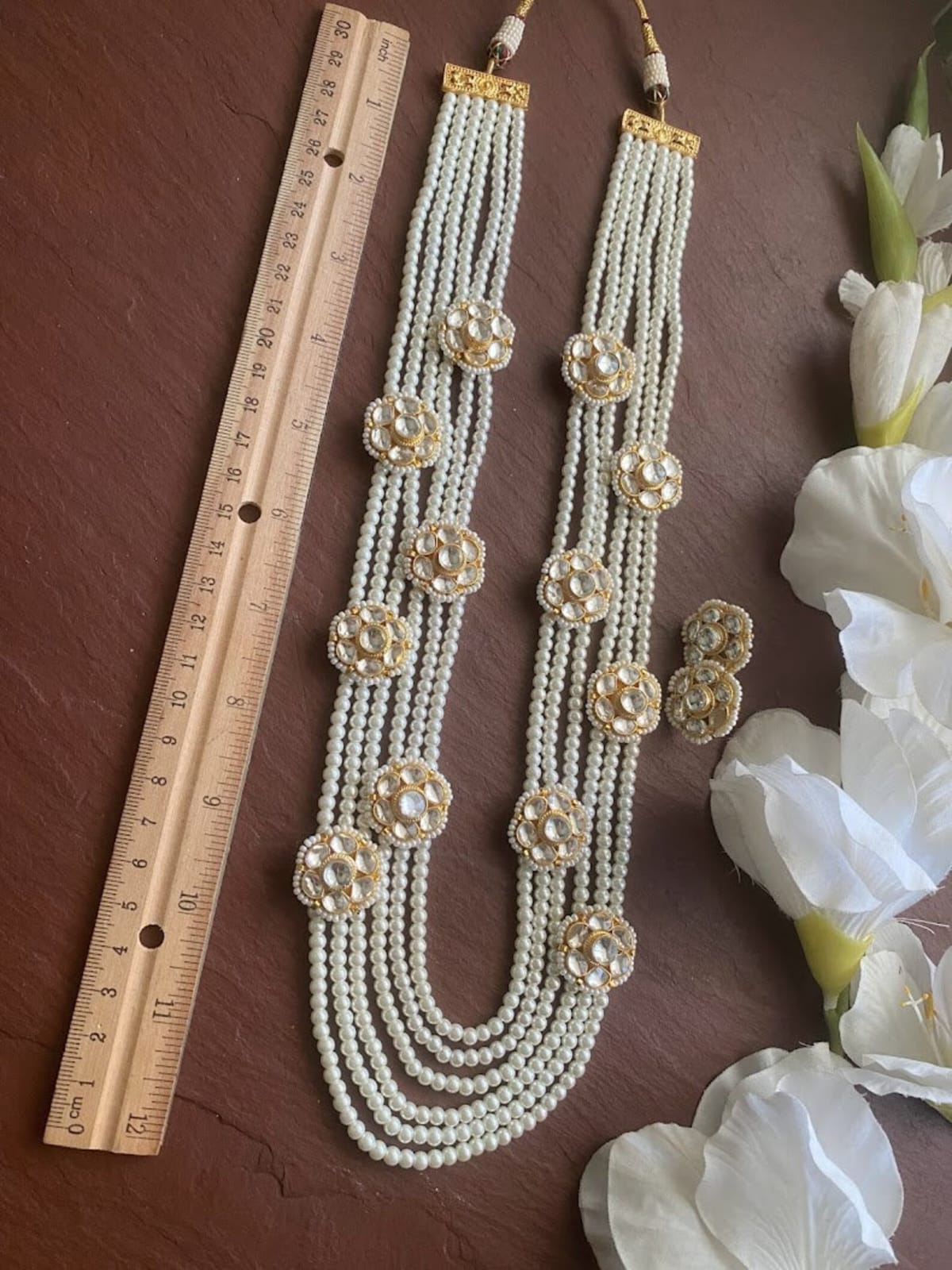 Fine Kundan jadau long White necklace set - Image 2