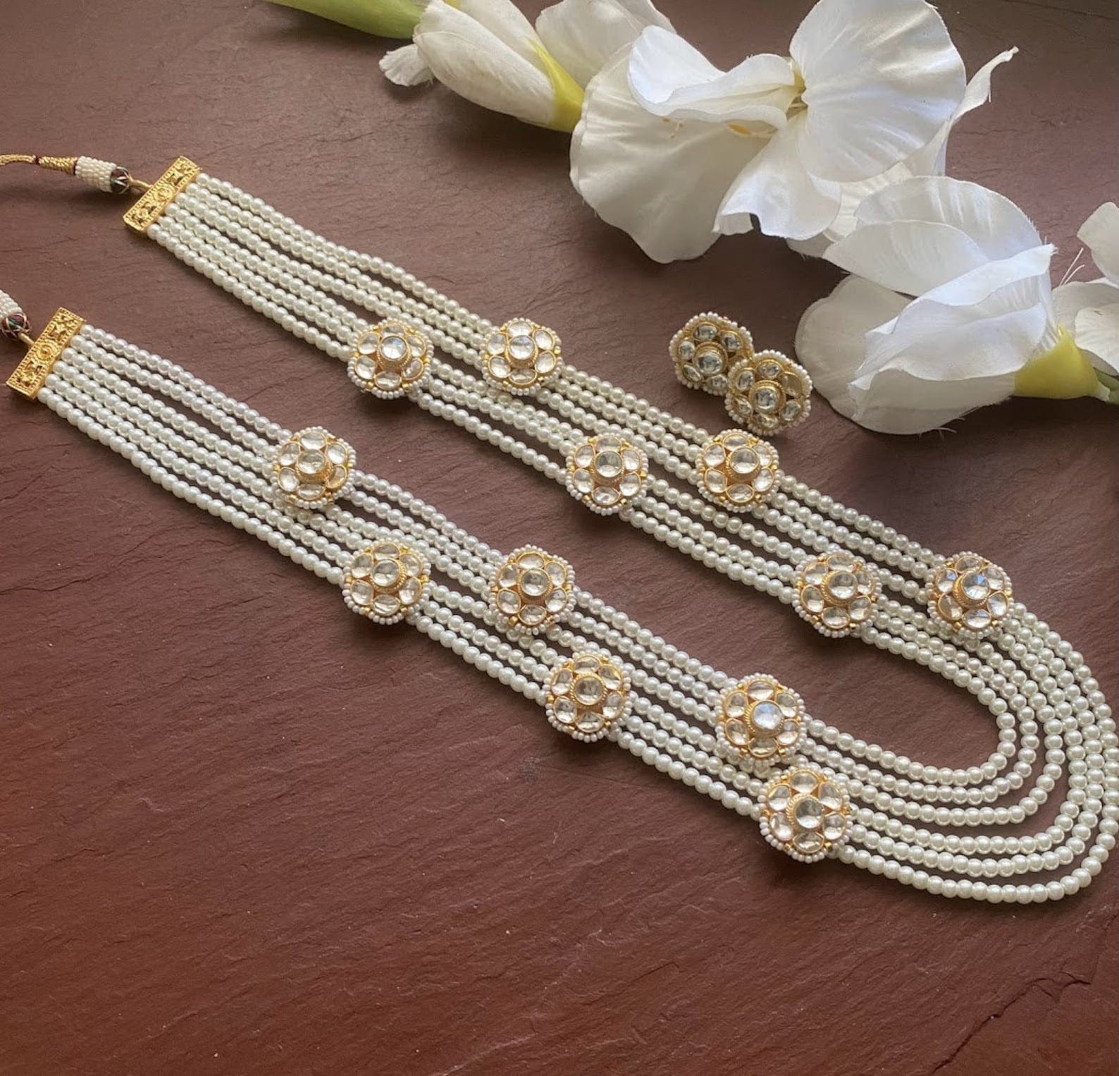 Fine Kundan jadau long White necklace set