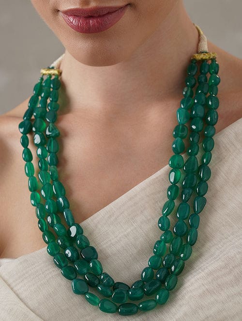 Long Emerald Green Necklace Set - Image 3
