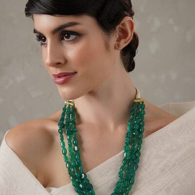Long Emerald Green Necklace Set