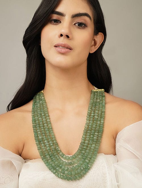 Long Emerald Green Necklace Set