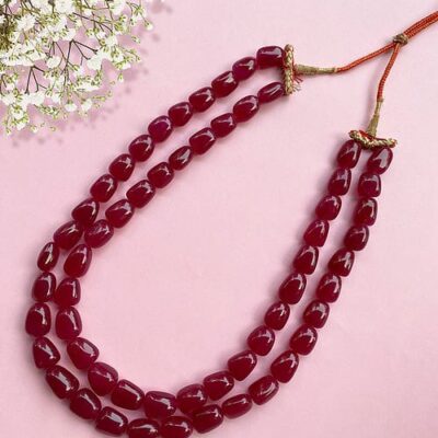 Long Red Stone Necklace Set