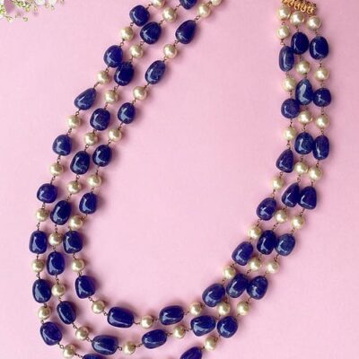 Long Blue Necklace Set