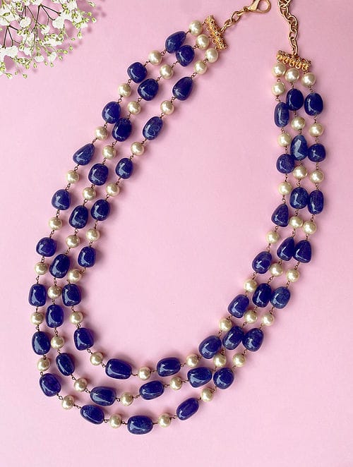 Long Blue Necklace Set