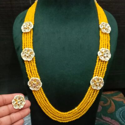 Long Kundan Pearl Necklace Set