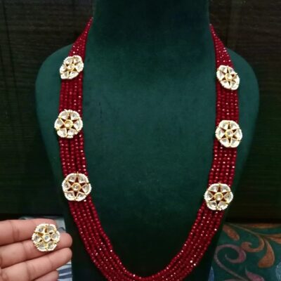 Long Kundan Pearl Necklace Set