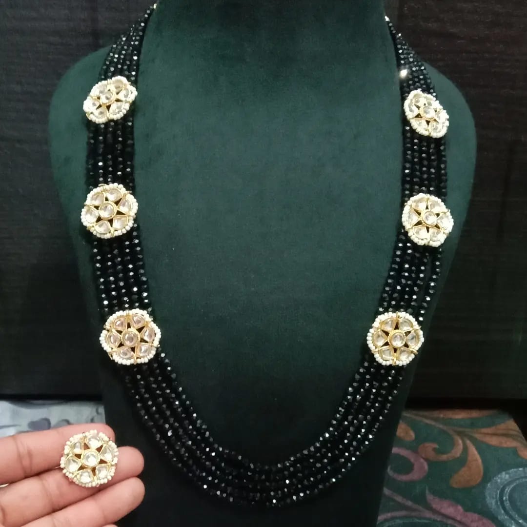 Long Kundan Pearl Necklace Set