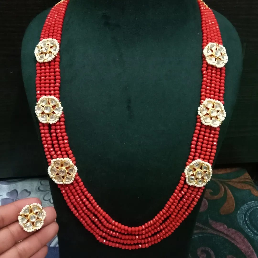 Long Kundan Pearl Necklace Set