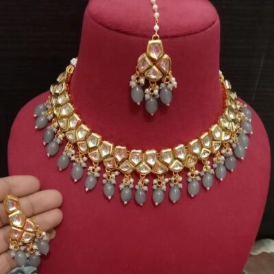 22K Gold-Plated Kundan Studded Jewellery Set