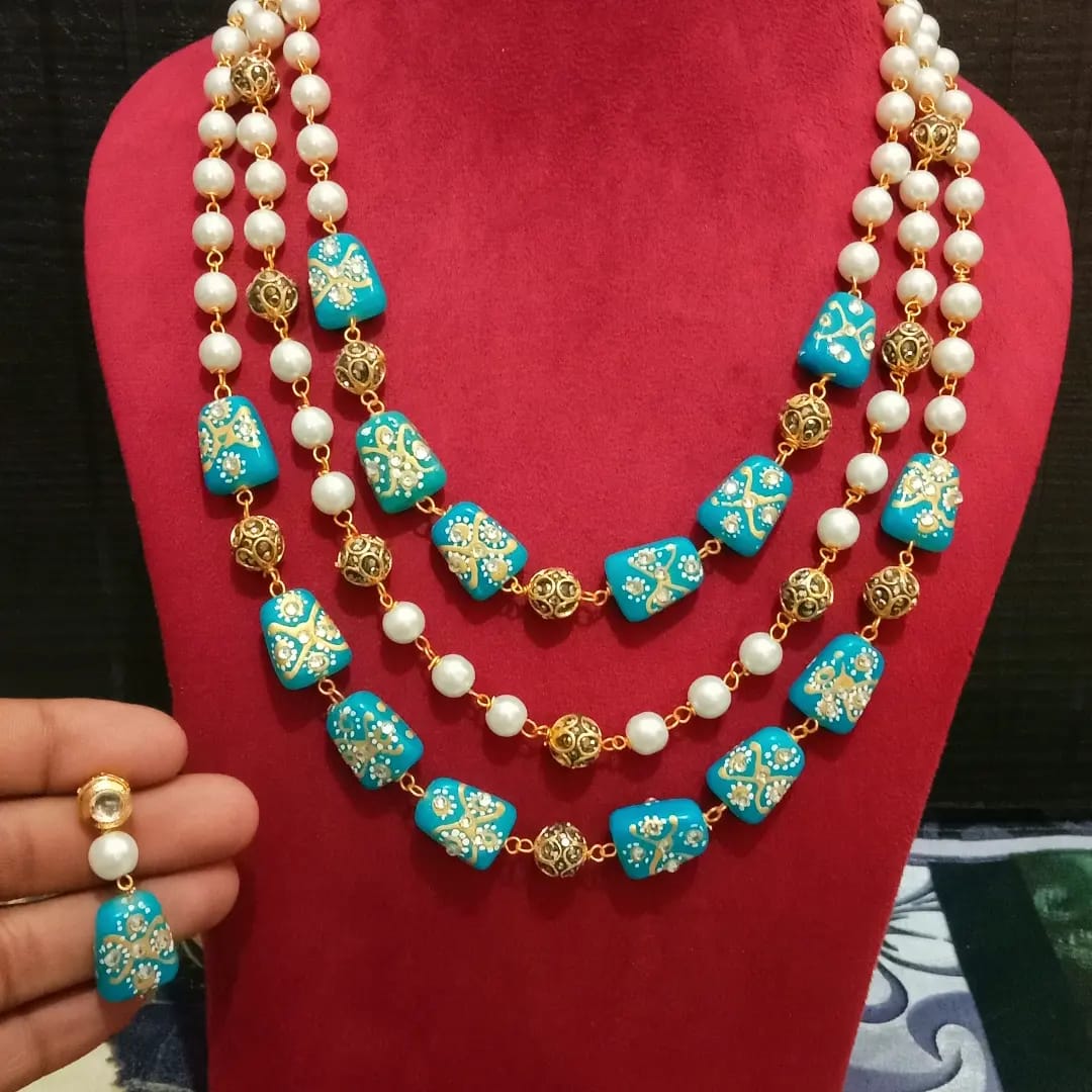 Long Multi Beads Neckpiece With Earrings