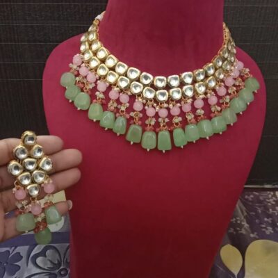Semi Precious Stone Kundan Necklace Set