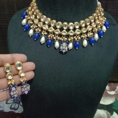 Gold-Plated Kundan-Studded & Beaded Necklace and Earrings