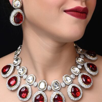 Victorian Uncut Polki Faux Diamond Necklace Set