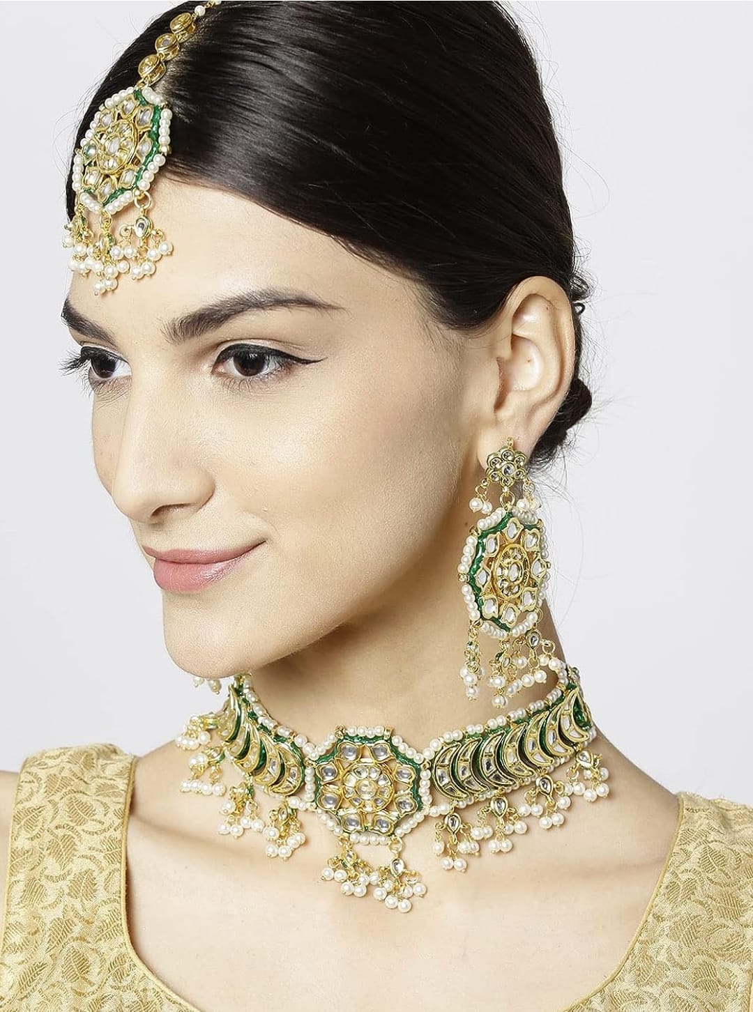 Jodha Choker Set with Earrings and Maangtika Set - Image 2