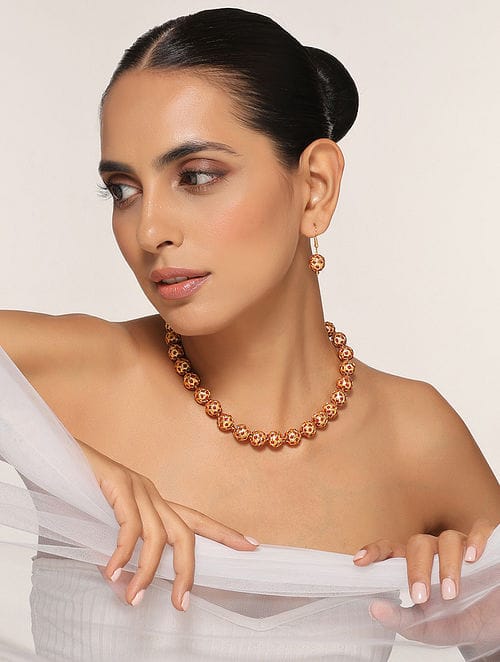 Gold Tone Jadau Necklace Set - Image 4