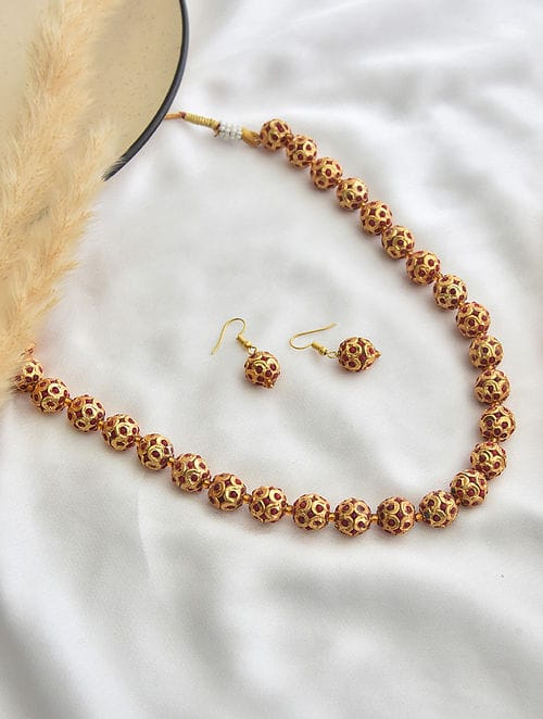 Gold Tone Jadau Necklace Set - Image 2