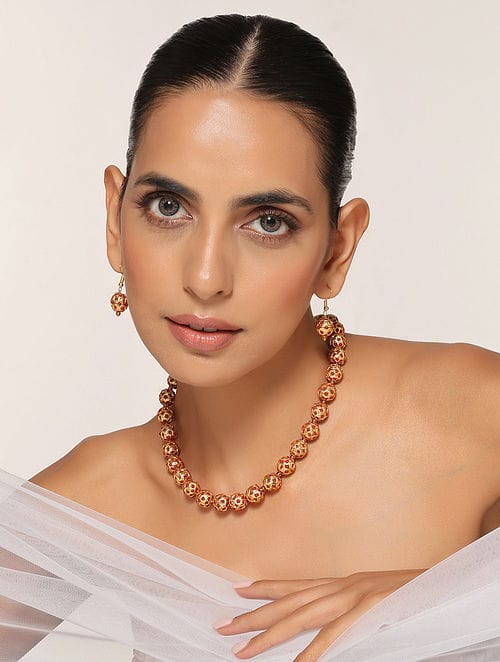 Gold Tone Jadau Necklace Set - Image 3