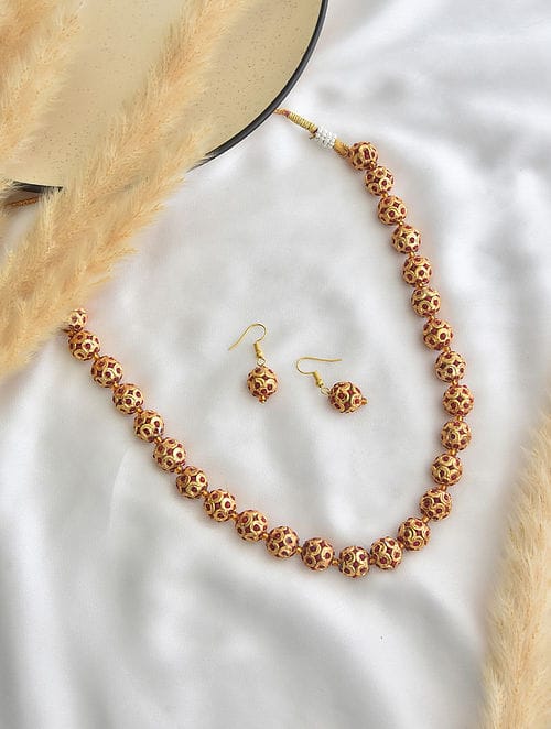 Gold Tone Jadau Necklace Set
