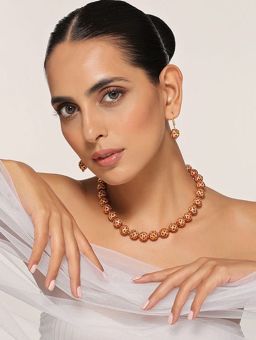 Gold Tone Jadau Necklace Set - Image 5