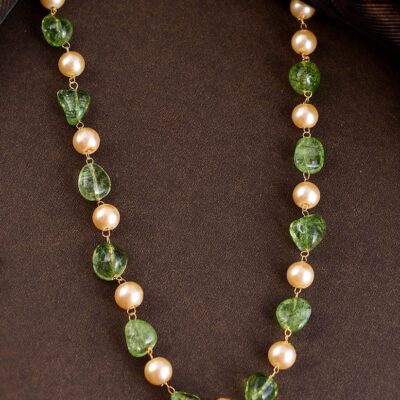 Gold Plated Green Quartz Pearl Unisex Necklace