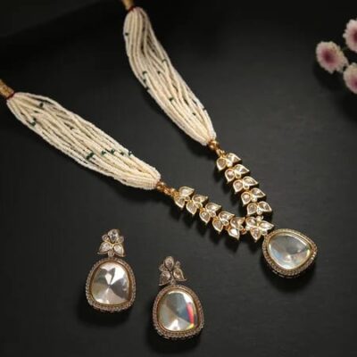 Gold Plated Ad Polki Necklace