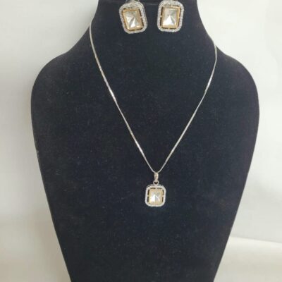 Long Silver Ad Polki Necklace