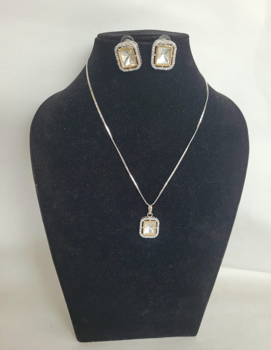 Long Silver Ad Polki Necklace