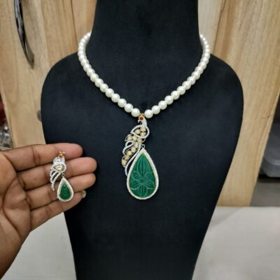 Victorian Long Peacock Polki Necklace Set