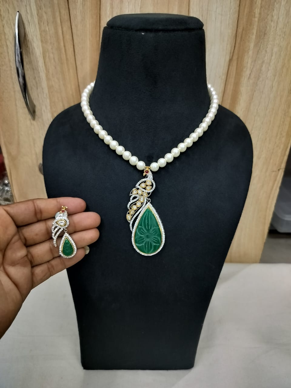 Victorian Long Peacock Polki Necklace Set