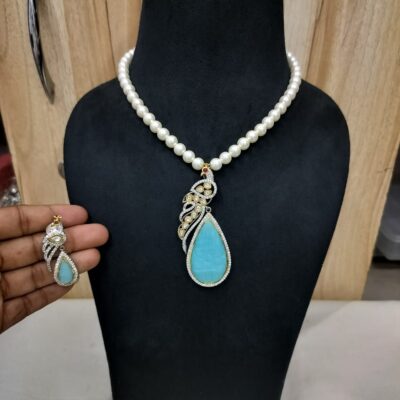 Victorian Long Peacock Polki Necklace Set