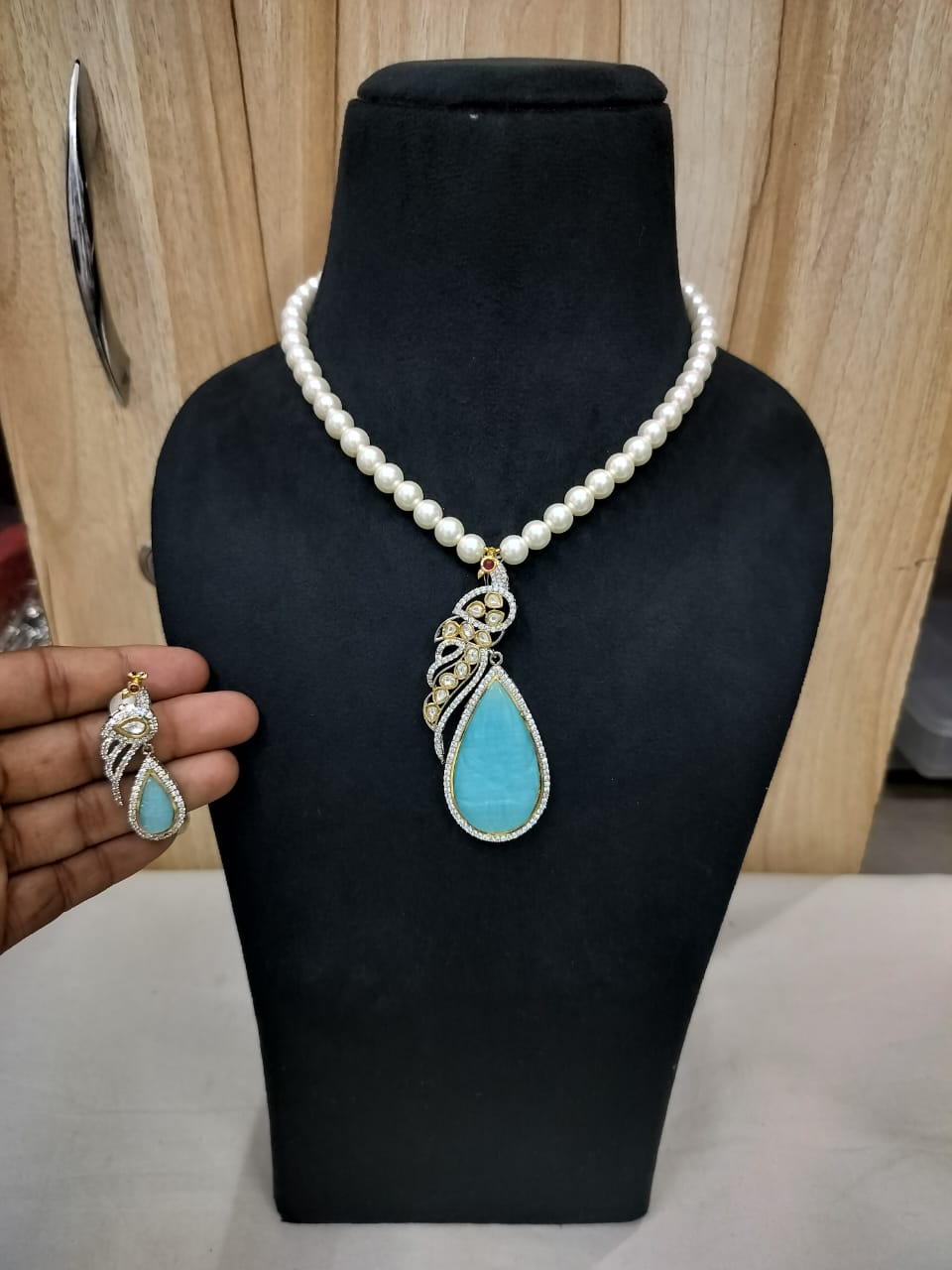 Victorian Long Peacock Polki Necklace Set