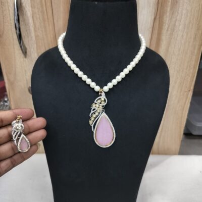 Victorian Long Peacock Polki Necklace Set