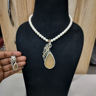 Victorian Long Peacock Polki Necklace Set