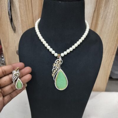 Victorian Long Peacock Polki Necklace Set