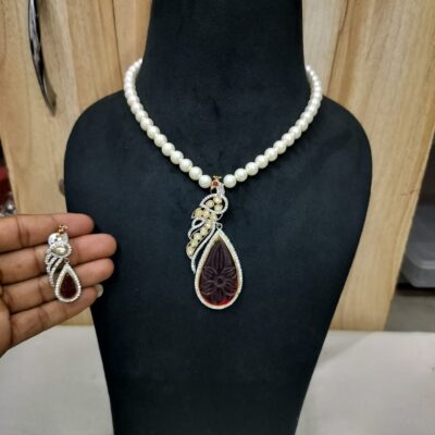 Victorian Long Peacock Polki Necklace Set